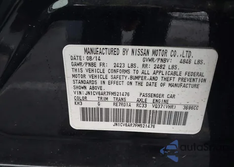 2015 Infiniti Q40 from USA, damaged, VIN JN1CV6AR7FM521476